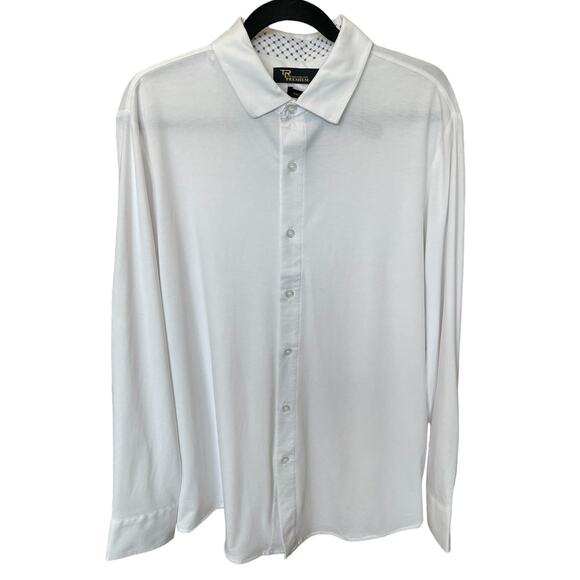 New  ~ TR PREMIUM ~ Solid Tailored Fit Stretch Knit Dress Shirt Size M Ret $69 - Picture 2 of 7